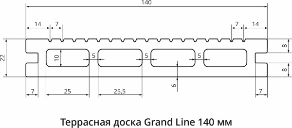 Террасная доска Grand Line 140 мм, L= 4000 мм тиснение дерево, цвет: серый