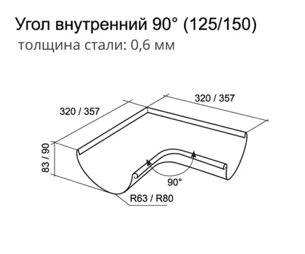 Угол желоба внутренний 90°, Grand Line Ø 125 мм, RR 32 Matt