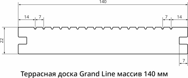 Террасная доска Grand Line Массив 140 мм, L= 3000 мм вельвет и тиснение, цвет: шоколад