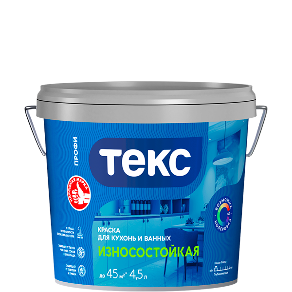 Краска для кухонь и ванных TEKS Profi, износостойкая, гл/мат, база А, 0.9 л Цвет: белый