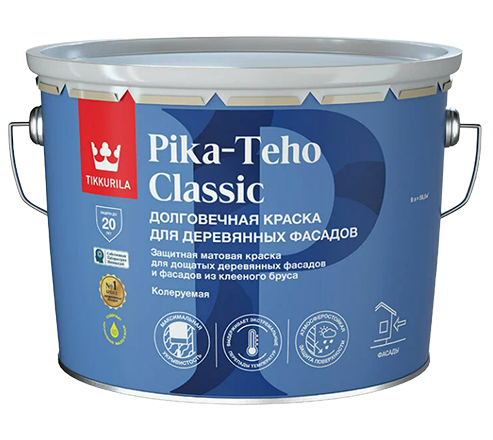 Краска для деревянных фасадов Tikkivala Pika-Teho Classic, матовая, база А, уп 9 л цвет: колеровка