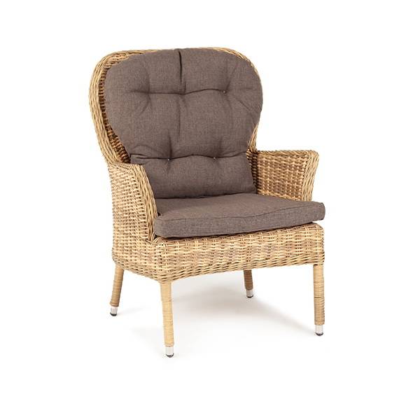 Кресло плетеное из искусственного ротанга, Алиса, с подушками соломенный