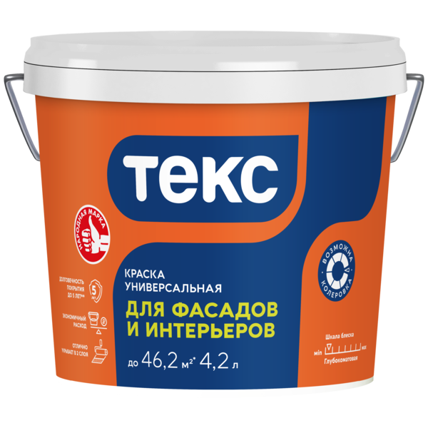 Краска универсальная TEKS Universal, гл/мат, база VVA, уп 16 л Цвет: белый