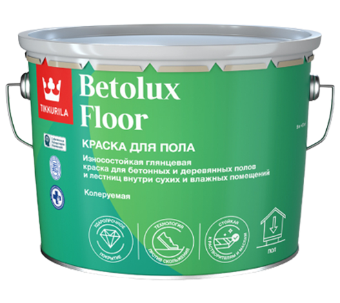Краска для полов Tikkivala Betolux Floor, глянцевая, база С, уп 9 л Цвет: колеровка