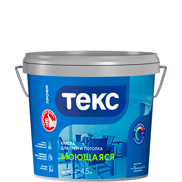 Краска для стен и потолка TEKS Profi, моющаяся, гл/мат, база А, 0.9 л Цвет: белый