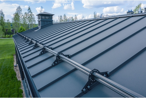 Снегозадержатель Grand Line для фальцевой кровли, L=1000 мм, 2 опоры, 2 трубы, овал 42х21 RAL 7040