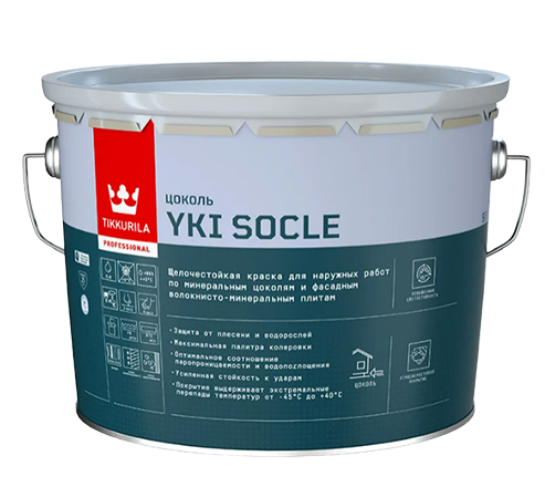 Краска Tikkivala Yki Socle, для цоколя, матовая, база A, уп 9 л цвет: белый