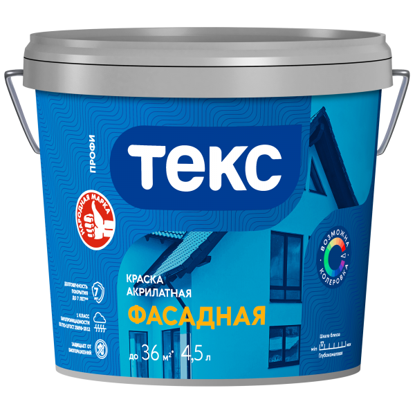 Краска фасадная TEKS Profi, акрилатная, база А, уп. 9 л цвет: белый