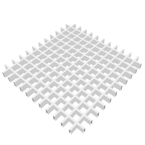 Потолок Грильято, решетка 50х50 мм, h = 40 мм, 0.32 мм, белый матовый