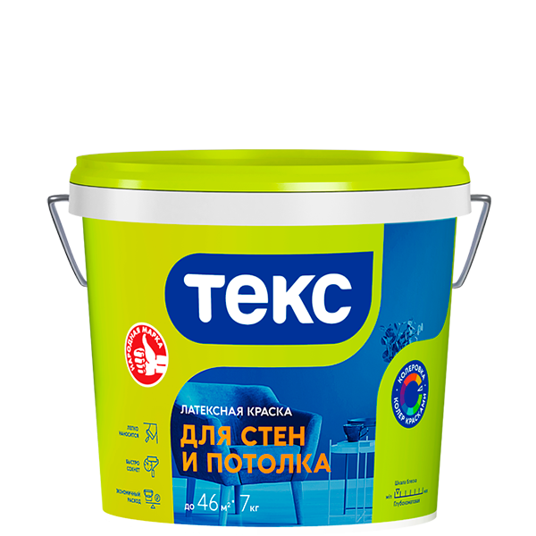 Краска для стен и потолка TEKS Universal, интерьерная, латексная, гл/мат, уп 7 кг Цвет: белый