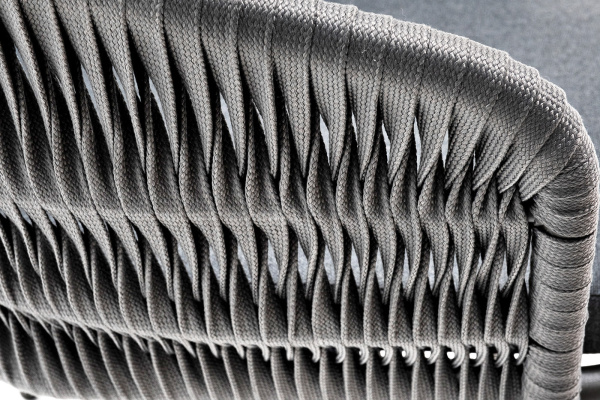 Стул из роупа /колос/, Бордо, каркас алюминий серый муар, роуп серый 15 мм, ткань темно-серая 027