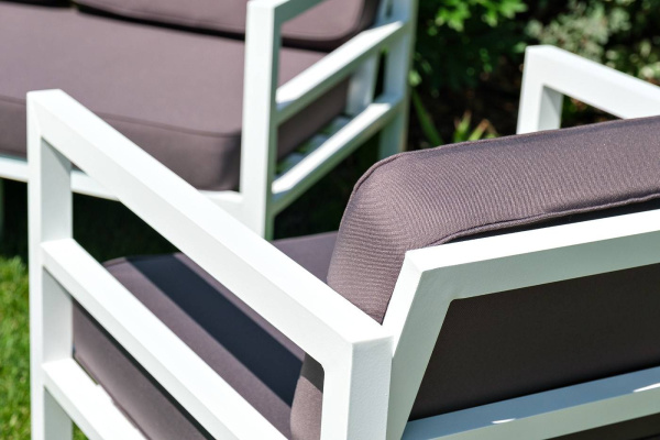 Кресло Эстелья, каркас алюминий белый, ткань темно-серая