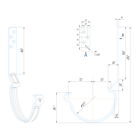 Крюк крепления желоба длинный с комплектом крепления Aquasystem Премиум Ø125 мм, PU, RR 32