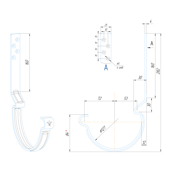 Крюк крепления желоба длинный 190 мм, Aquasystem Comfort Ø125 мм, RR 20