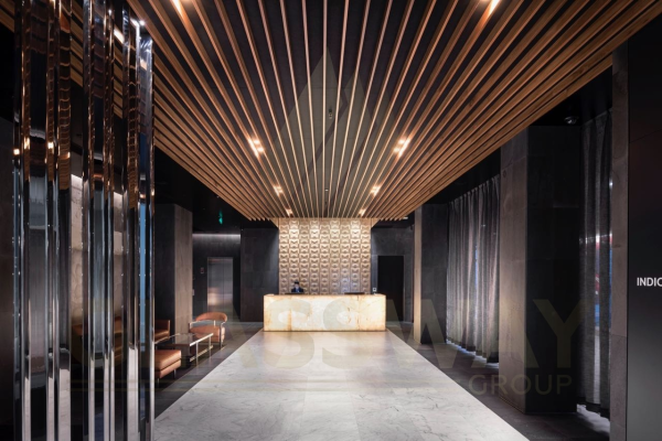 Кубообразная рейка алюминиевая, 50х30 мм 0.3 мм, Al, темный дуб