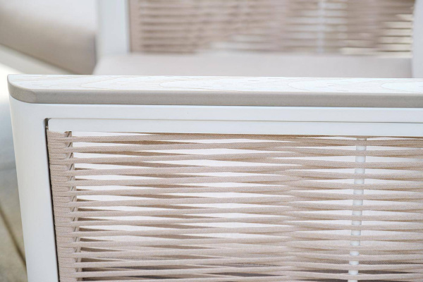 Кресло из роупа садовое, Сан Ремо, каркас алюминий белый, роуп бежевый, ткань бежевая