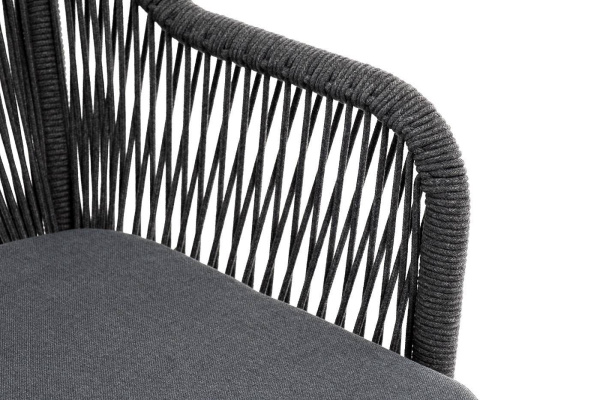 Стул из роупа, Лион, каркас алюминий серый муар, роуп серый круглый, ткань серая