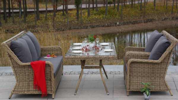 Стол плетеный из искусственного ротанга 160х90 см, Латте цвет: соломенный