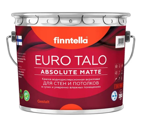 Краска Finntella, Euro Talo, для стен и потолков матовая, уп. 2.7 л колеровка