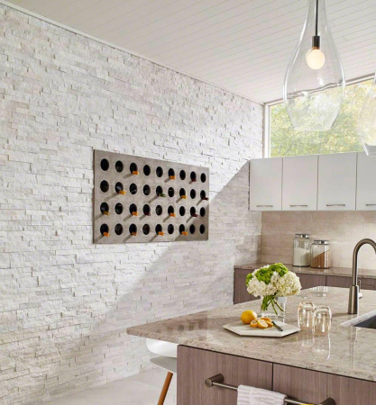 Кварцит, 3D панель из камня, 600х150 мм, Classic White Quartz, 8 шт/уп