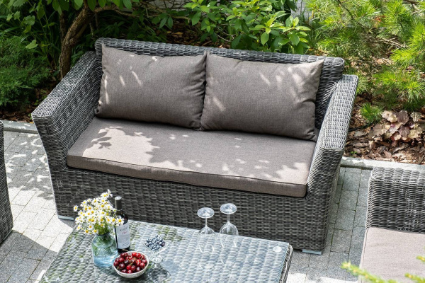 Диван 2-местный из искусственного ротанга, Капучино графит