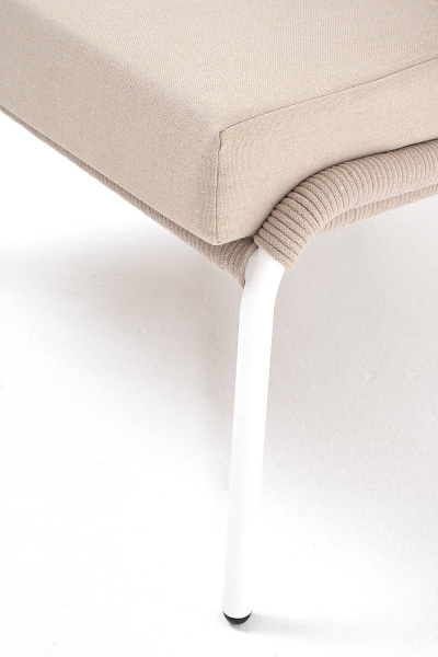 Кресло из роупа, Милан, каркас алюминий белый муар, роуп бежевый круглый, ткань бежевая 052