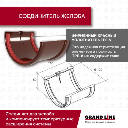 Комплект водосточной системы Классика 120 ПВХ Grand Line, 6 м/3м, шоколадный