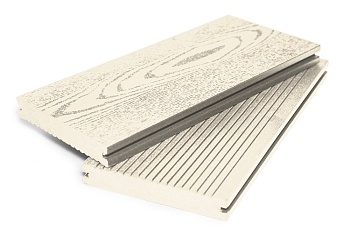 Террасная доска Grand Line Массив 140 мм, L= 3000 мм вельвет и тиснение, цвет: слоновая кость