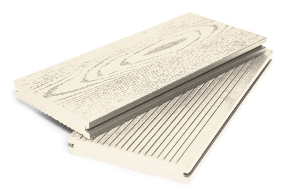 Террасная доска Grand Line Массив 140 мм, L= 3000 мм вельвет и тиснение, цвет: слоновая кость