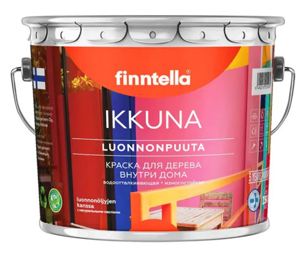 Краска Finntella, Ikkuna color, для дерев. интерьеров и окон с натур.маслами полуматовая, уп. 2.7 л колеровка