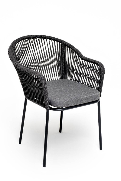 Стул из роупа, Лион, каркас - сталь темно-серый муар, роуп темно-серый круглый, ткань темно-серая