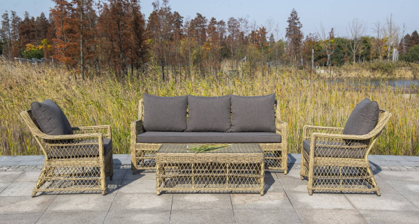 Диван 3-местный из искусственного ротанга, Гранд Латте цвет: соломенный