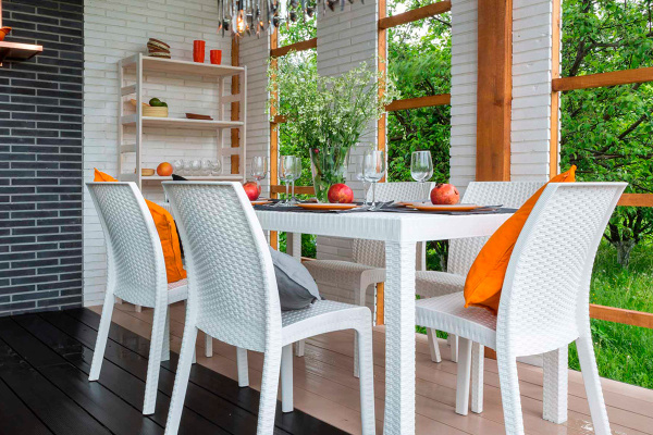 Стол B:Rattan Houston пластиковый под ротанг, 150х90 см цвет: белый