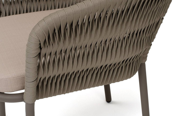 Стул из роупа /колос/, Бордо, каркас алюминий бежево-серый, роуп серо-коричневый 23мм, ткань беж