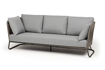 Диван 3-местный из роупа, Багамы, карк алюм бежево-серый муар, роуп серо-корич. 23мм, ткань св.серая