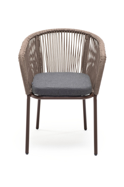 Стул из роупа, Марсель, каркас алюминий коричневый муар, роуп коричневый круглый, ткань темно-серая