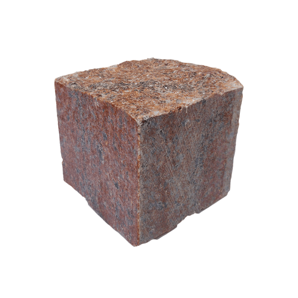 Гранитная брусчатка Сюскюянсаари 100 мм 100х100, пилено-колотая, цвет: красный