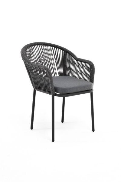 Стул из роупа, Лион, каркас алюминий серый муар, роуп серый круглый, ткань серая