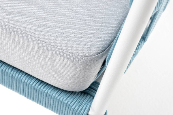 Кресло из роупа, Диего, каркас алюминий светло-серый муар, роуп бирюзовый круглый,ткань светло-серая