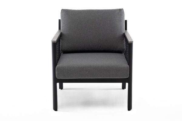 Кресло из роупа садовое, Сан Ремо, каркас алюминий темно-серый, роуп серый, ткань серая