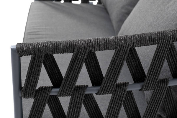 Диван 2-местный из роупа, Диего, карк. алюм темно-серый муар,роуп темно-серый круг,ткань темно-серая