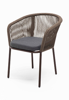 Стул из роупа, Марсель, каркас алюминий коричневый муар, роуп коричневый круглый, ткань темно-серая