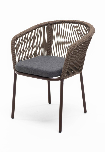 Стул из роупа, Марсель, каркас алюминий коричневый муар, роуп коричневый круглый, ткань темно-серая