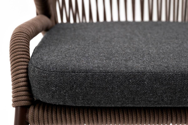 Стул из роупа, Милан, каркас алюминий коричневый муар, роуп коричневый круглый, ткань темно-серая