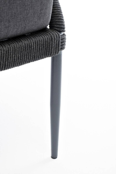 Кресло из роупа Мадрид, каркас алюминий темно-серый муар, роуп темно-серый круглый,ткань темно-серая
