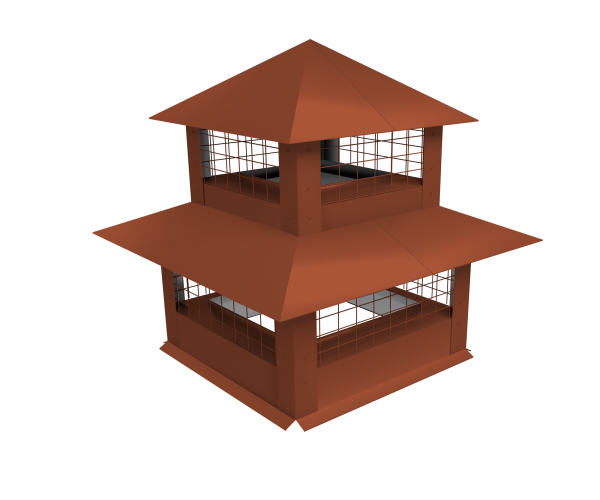 Дымник на трубу GL, двойной с сеткой, 0.5 мм, Satin Matt TX, 630х630 мм, RAL 8004