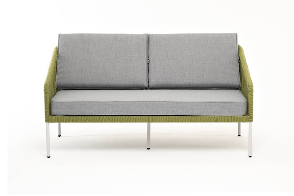 Диван 2-местный из роупа, Канны, карк алюм светло-серый муар,роуп салатовый меланж круг,ткань св.сер