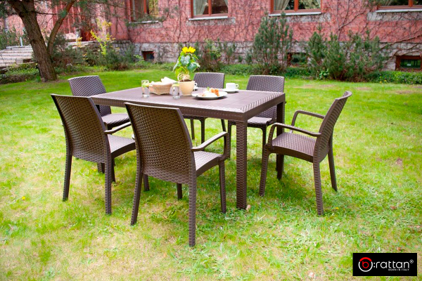 Стол B:Rattan Houston пластиковый под ротанг, 150х90 см цвет: коричневый