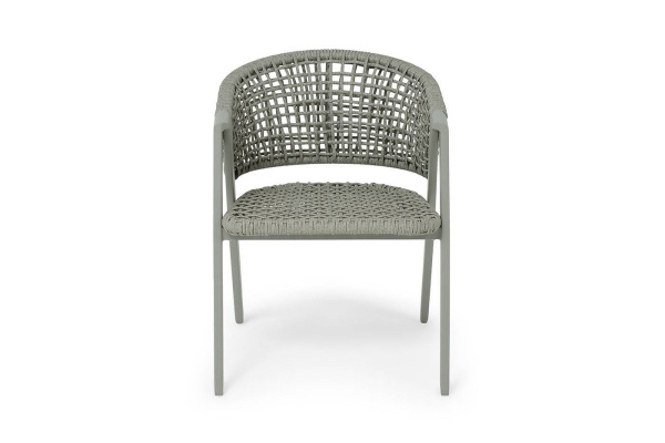 Стул из роупа, Амстердам, каркас алюминий, роуп серый круглый, ткань бежевая