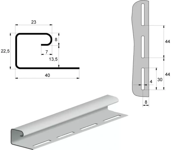 J-профиль пвх, Grand Line, L=3000 мм серия Premium Acryl, цвет: графит